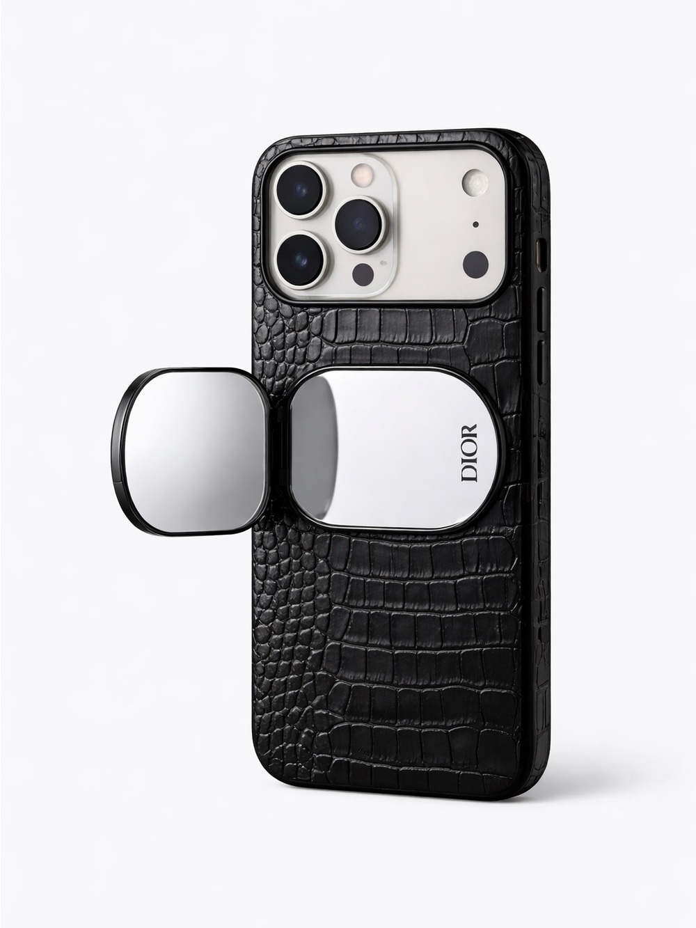 CD Mirror Phone Ring Holder Stand Dual Mirror 3M  with Black croc phone case